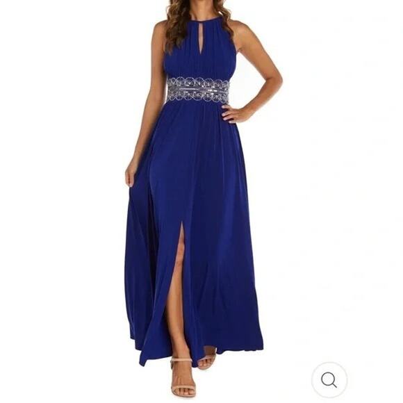 NWT R&M RICHARDS Womens Blue Embellished Keyhole Full-Length Evening Dress 22w - Picture 1 of 16